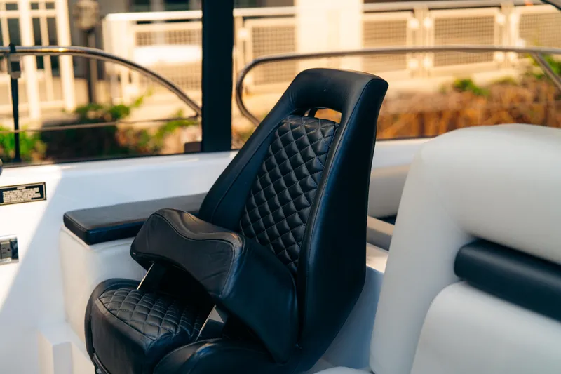  Yacht Photos Pics Luxurious black leather seat on 2014 Sunseeker Predator 60 yacht.