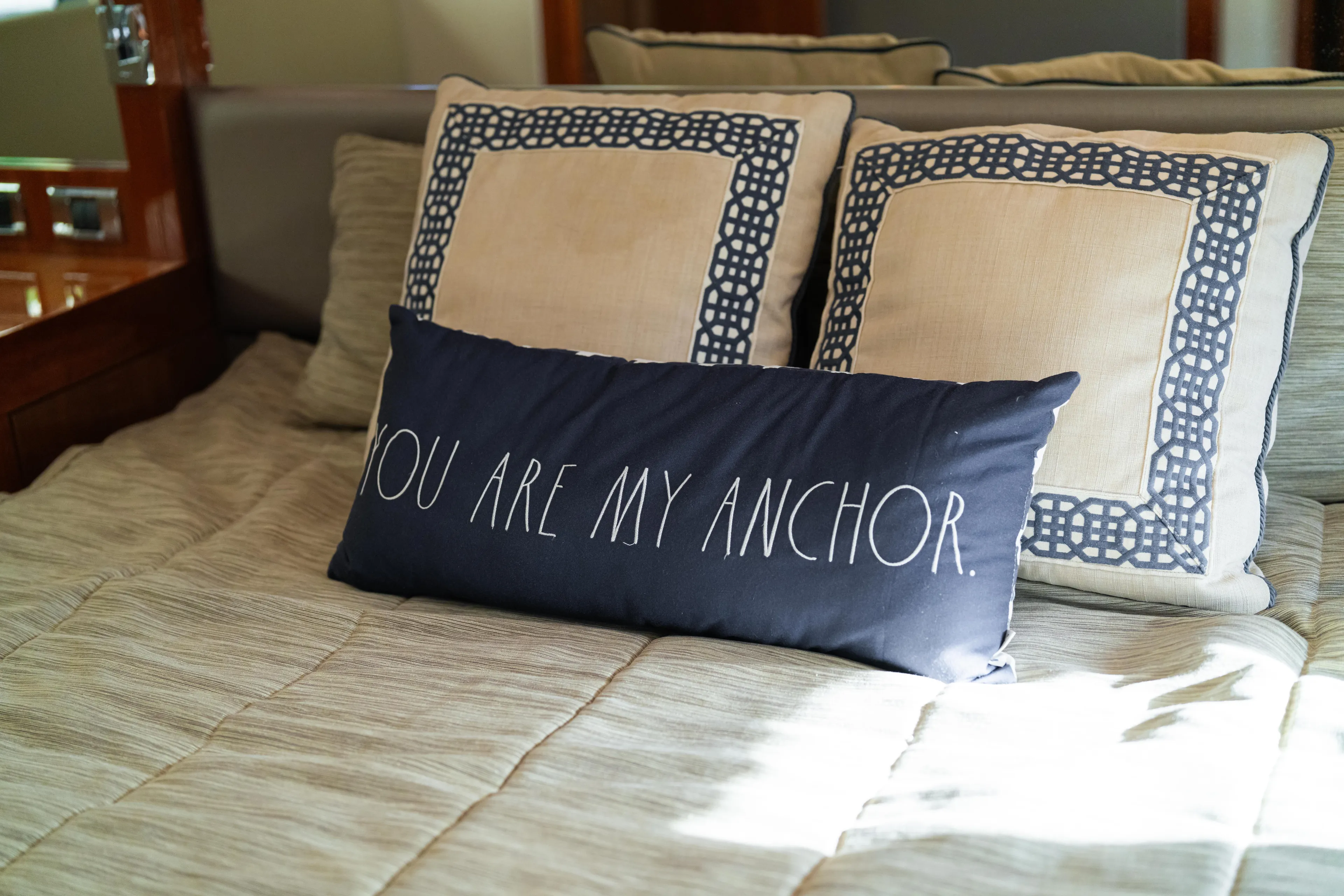  Yacht Photos Pics Luxurious Sunseeker Predator 60 yacht interior with decorative pillows, 2014 model.