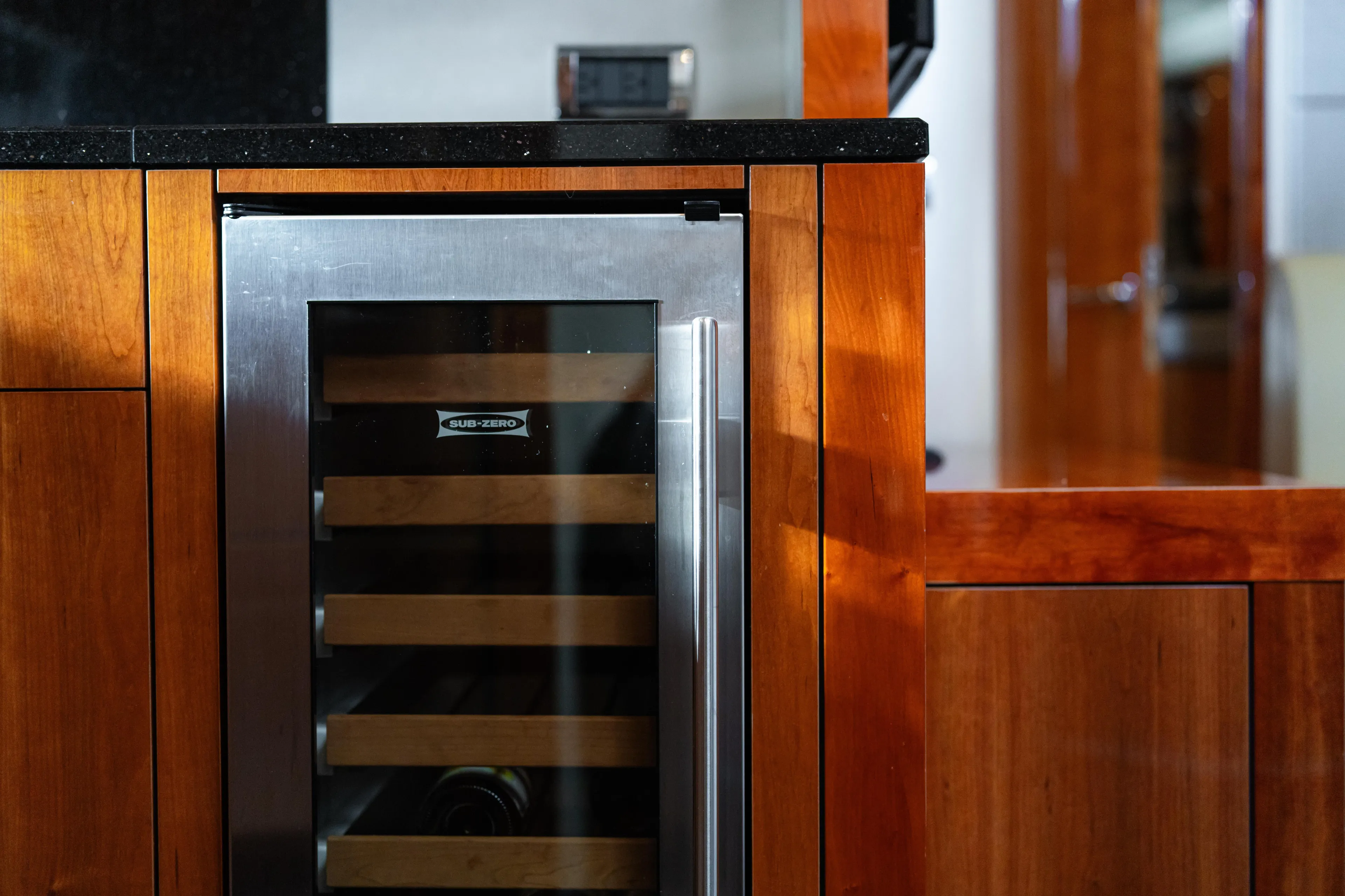  Yacht Photos Pics Luxury yacht interior with Sub-Zero wine cooler, Sunseeker Predator 60, 2014 model.