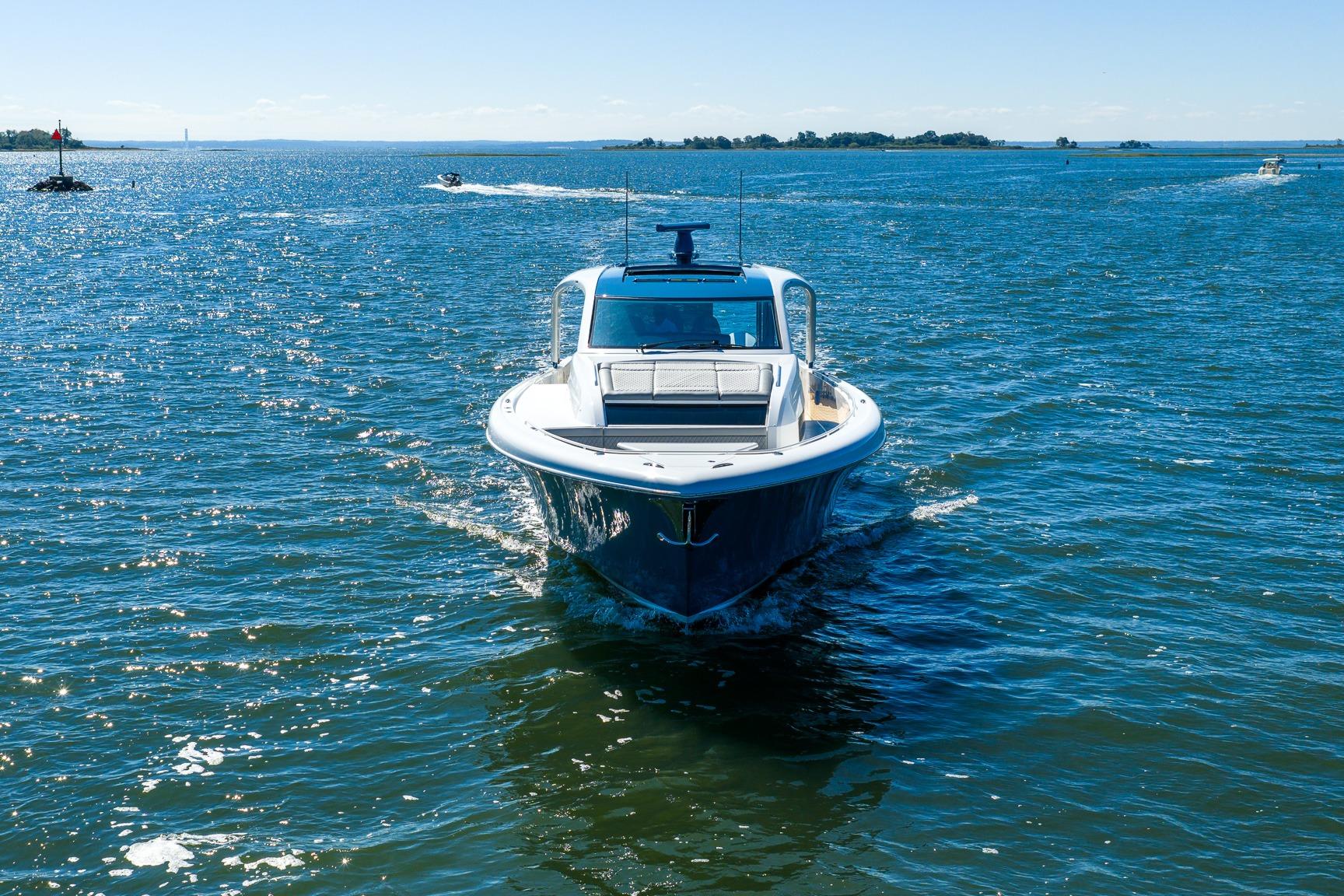 2026 Valhalla Boatworks V-55 Sport Yacht cruising on open water.