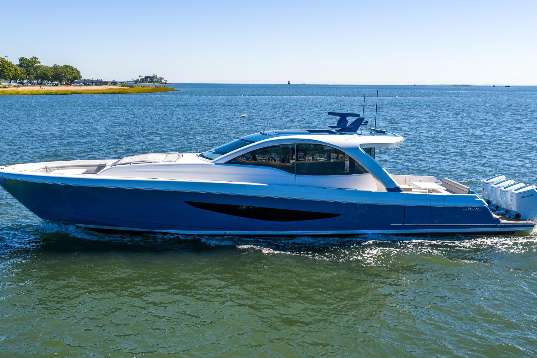 2026 Valhalla Boatworks V-55 Sport Yacht cruising on open water.