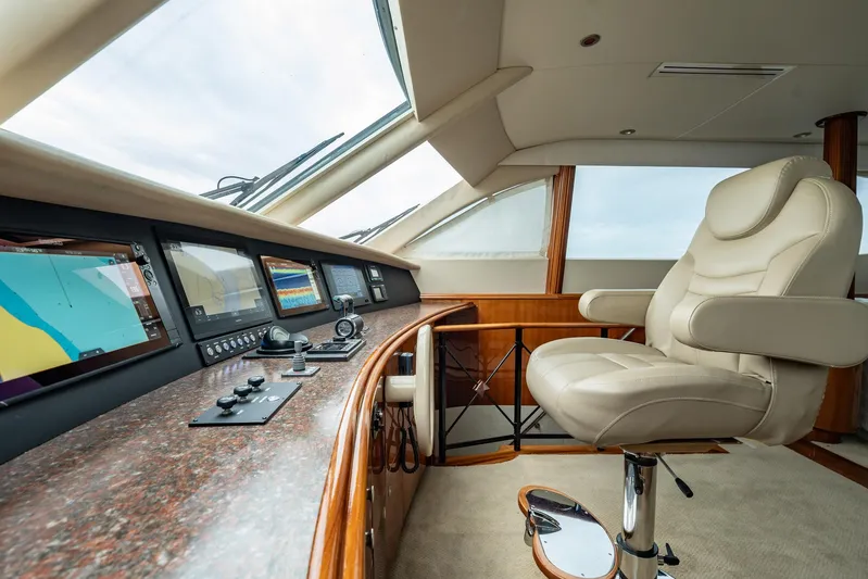 Water Ranch Yacht Photos Pics Luxurious helm of 2003 Lazzara 80 EB yacht with advanced navigation systems.