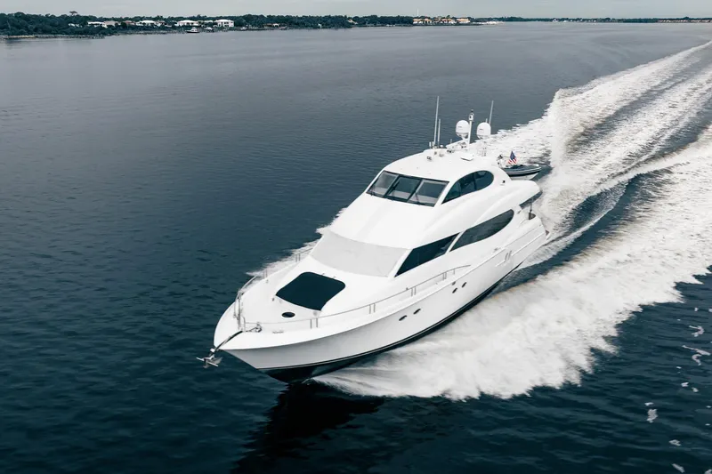 Water Ranch Yacht Photos Pics Luxury 2003 Lazzara 80 EB yacht cruising on open water.