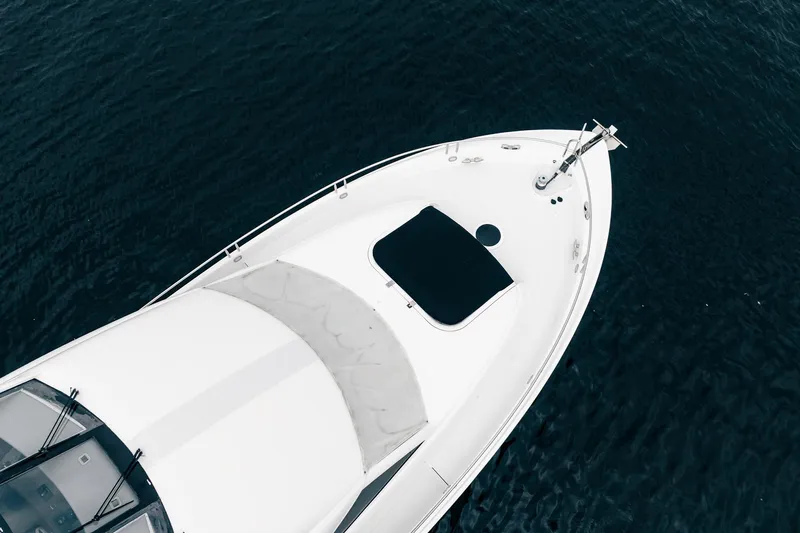 Water Ranch Yacht Photos Pics Aerial view of 2003 Lazzara 80 EB yacht on calm water.