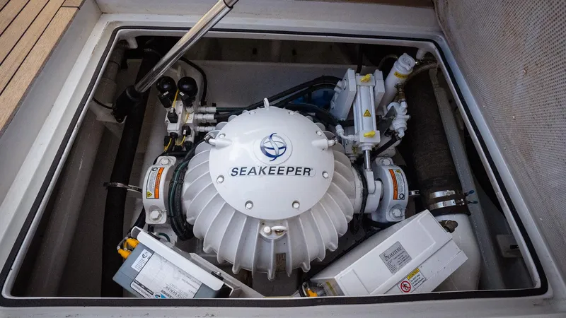 Trident Yacht Photos Pics Seakeeper gyroscopic stabilizer in 2015 Maverick Yachts Costa Rica 50, enhancing stability and comfort.