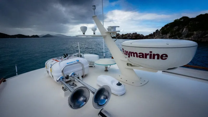 Trident Yacht Photos Pics Maverick Yachts Costa Rica 50, 2015 model, with Raymarine equipment on deck, ocean view.