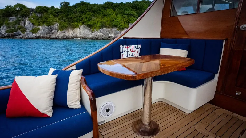 Trident Yacht Photos Pics Luxurious seating area on 2015 Maverick Yachts Costa Rica 50, with ocean view.