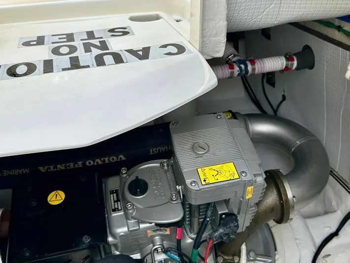 Encore Yacht Photos Pics Engine compartment of 2017 Sabre 42 Salon Express with Volvo Penta components.