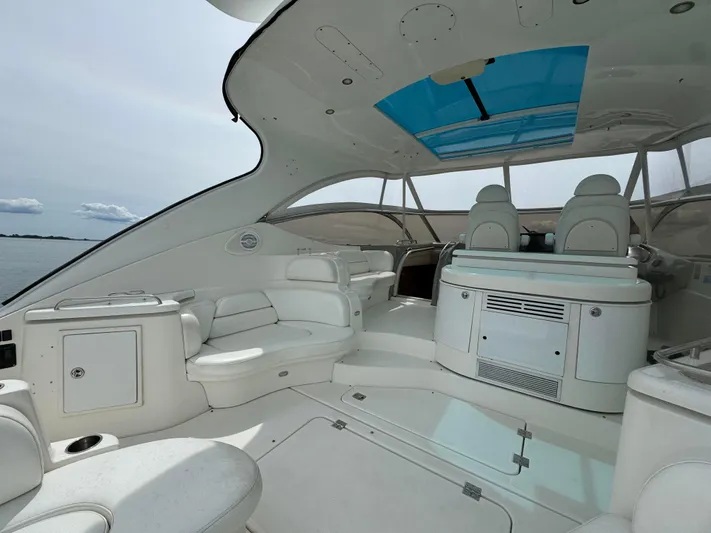  Yacht Photos Pics 2003 Cruisers Yachts 540 Express interior with white seating and blue skylight.