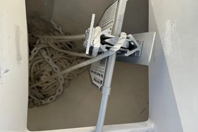  Yacht Photos Pics Rope and anchor storage in 2023 Regulator 31 boat compartment.