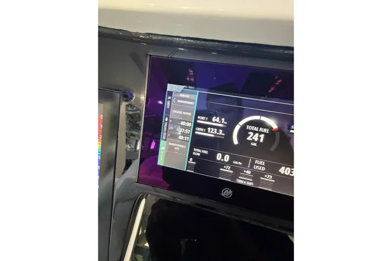  Yacht Photos Pics Dashboard of 2025 Deep Impact 369 Sport showing fuel and engine data.