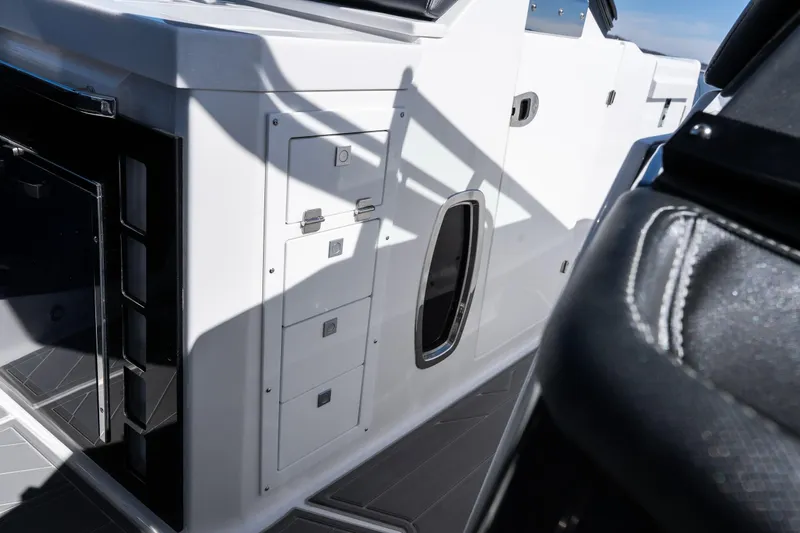  Yacht Photos Pics 2026 Monterey 378SS Super Sport boat interior with sleek cabinetry and modern design.