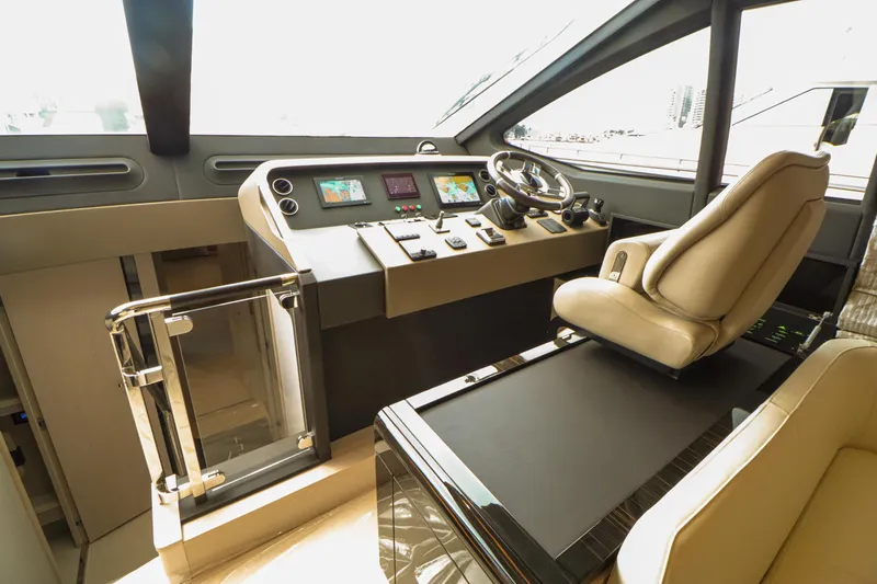  Yacht Photos Pics Interior view of the Azimut 66 cockpit, year 2019.