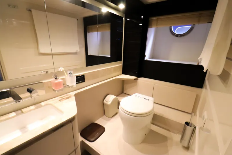  Yacht Photos Pics Luxurious bathroom on a 2019 Azimut 66 yacht.