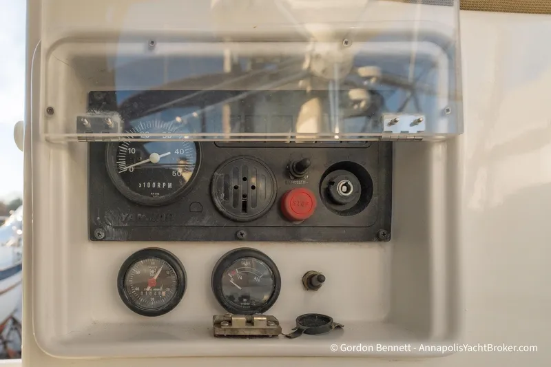 Margaritaville Yacht Photos Pics Control panel of 2004 Jeanneau Sun Odyssey 43 DS yacht with gauges and switches.