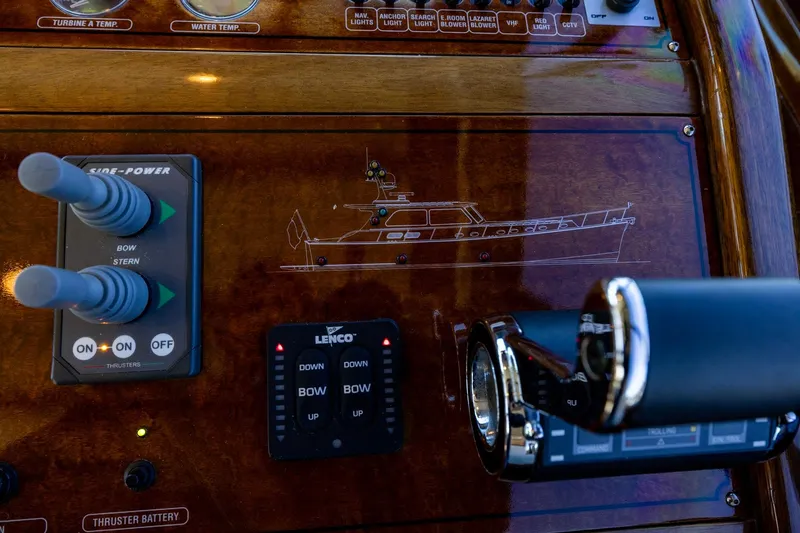 Holly Ann Yacht Photos Pics Control panel of 2010 Vicem 64 Classic yacht with navigation controls.