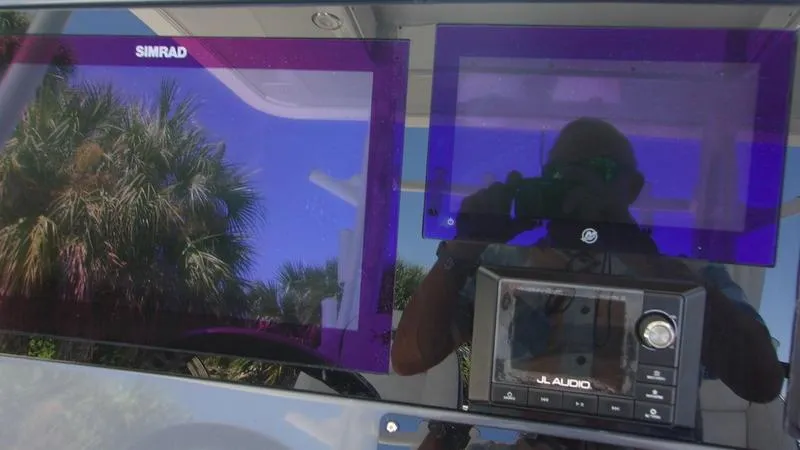  Yacht Photos Pics Simrad and JL Audio displays on 2022 Crevalle 33 CSF Offshore Fishing boat.