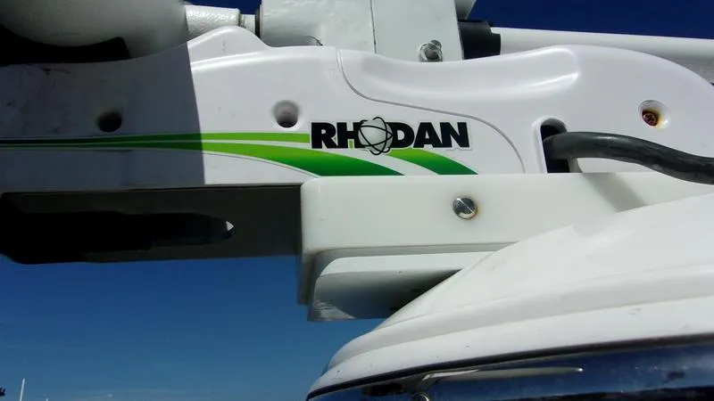  Yacht Photos Pics Close-up of Rhodan trolling motor on 2022 Crevalle 33 CSF Offshore Fishing boat.