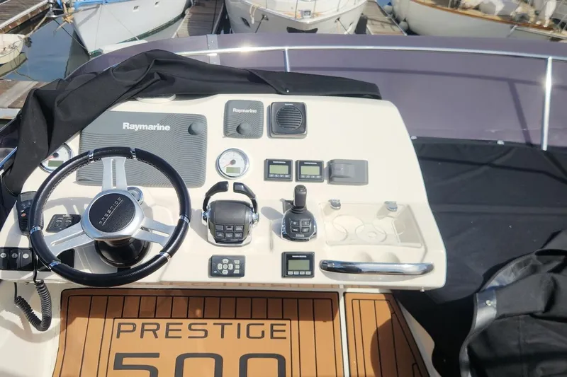 Yacht Photos Pics Control panel of a 2016 Jeanneau Prestige 50 yacht with Raymarine equipment.