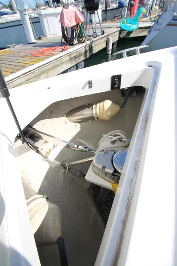  Yacht Photos Pics 2016 Cobalt R30 boat anchor compartment at marina dock.