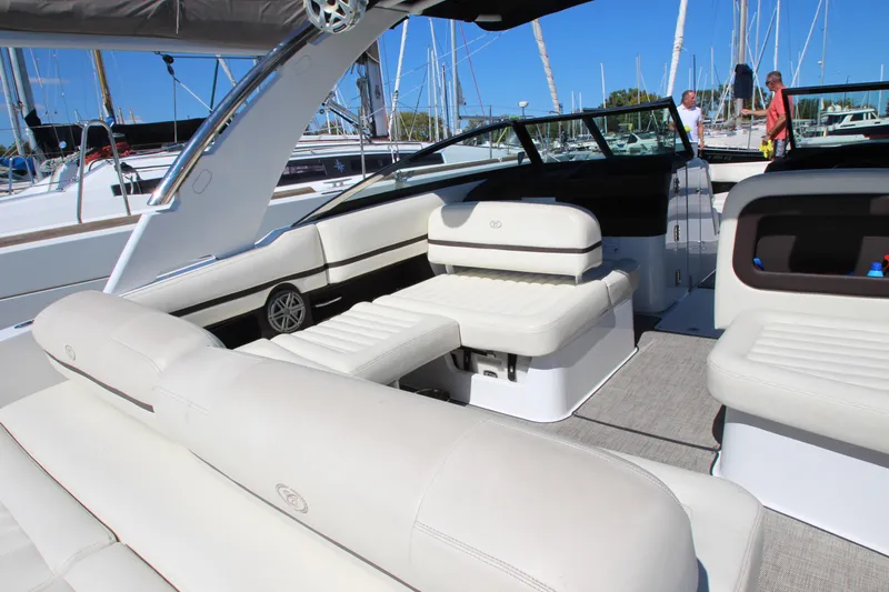  Yacht Photos Pics Luxurious 2016 Cobalt R30 boat interior with plush seating and sleek design.