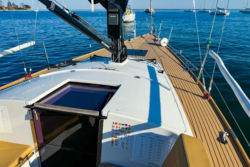 4797ak Yacht Photos Pics 2021 Saffier 33 SE sailboat on calm blue water, featuring sleek deck design.