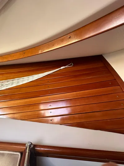 Golden Gate Yacht Photos Pics Interior wood paneling of a 1997 Hinckley T29 Express boat.