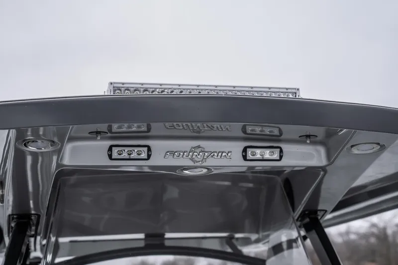  Yacht Photos Pics 2022 Fountain 38 SC boat canopy with integrated LED lights.