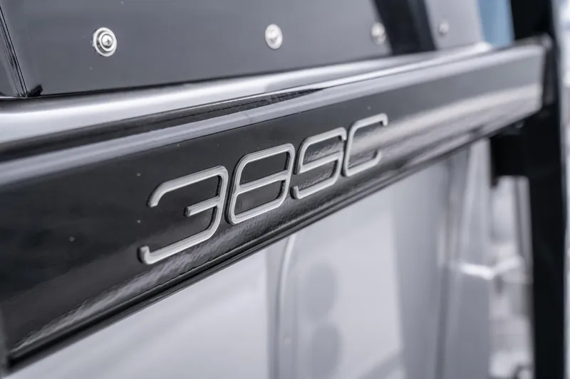  Yacht Photos Pics 2022 Fountain 38 SC boat model emblem close-up.