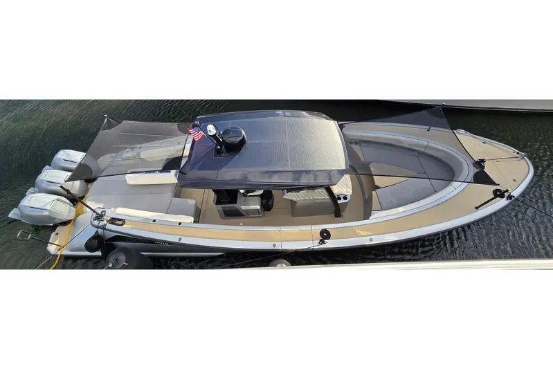 T/t Tenacious Yacht Photos Pics 2025 Wajer 38s luxury boat with sleek design and triple outboard engines.