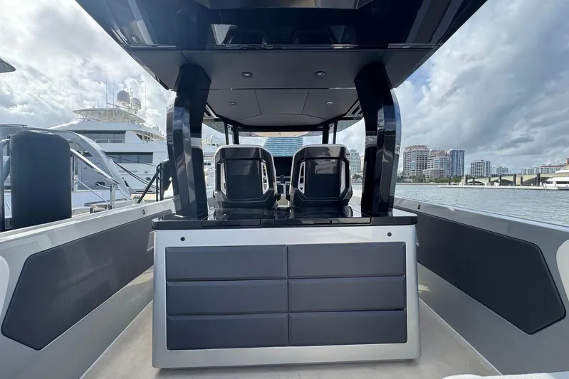 T/t Tenacious Yacht Photos Pics 2025 Wajer 38s luxury yacht interior with sleek seating and modern design.