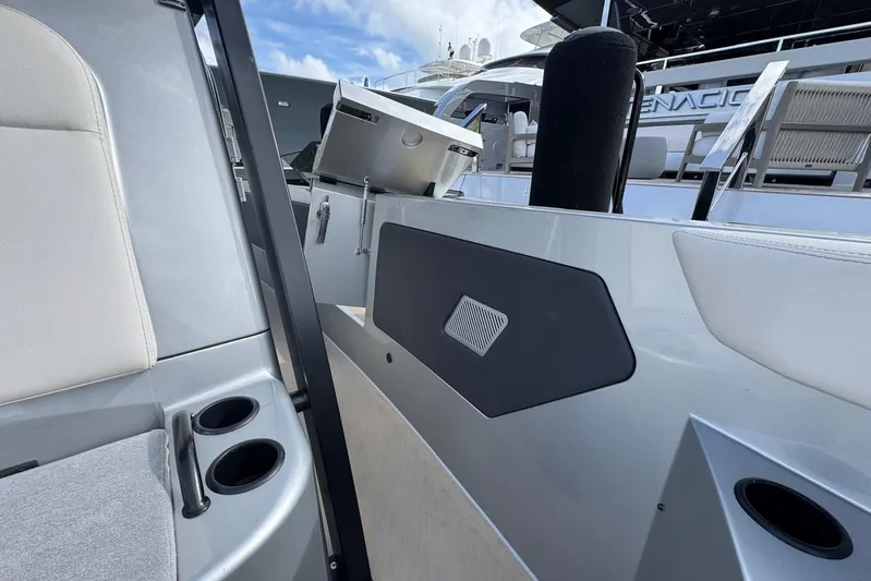T/t Tenacious Yacht Photos Pics 2025 Wajer 38s boat interior with cup holders and sleek design.
