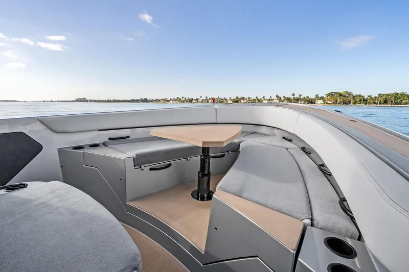 T/t Tenacious Yacht Photos Pics Luxurious seating area on 2025 Wajer 38s yacht, featuring sleek design and ocean view.