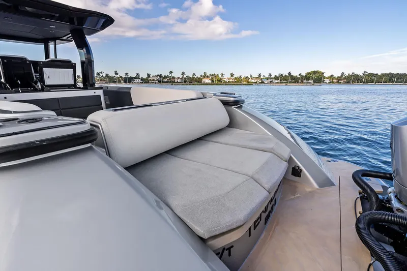 T/t Tenacious Yacht Photos Pics 2025 Wajer 38s luxury yacht with sleek seating, cruising on calm waters.