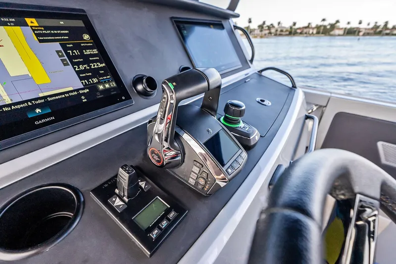 T/t Tenacious Yacht Photos Pics Helm of 2025 Wajer 38s yacht with advanced navigation controls and displays.