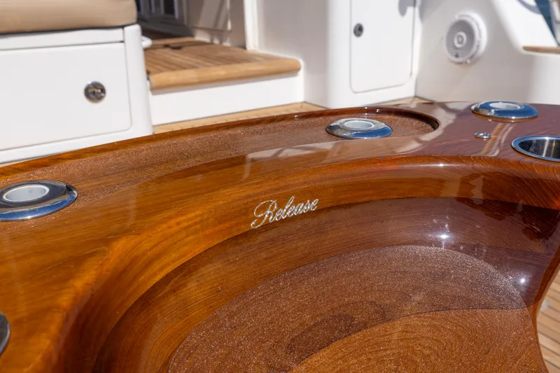  Yacht Photos Pics Polished wooden detail on 2012 Cabo 44 Hardtop Express yacht interior.