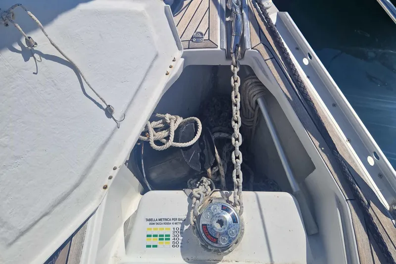 Yacht Photos Pics Anchor chain compartment on a 2002 Grand Soleil 43 sailboat deck.
