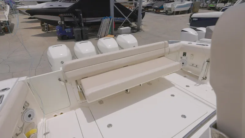  Yacht Photos Pics 2016 Boston Whaler 420 Outrage boat with rear seating and multiple outboard engines.