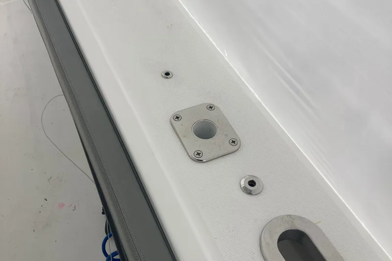  Yacht Photos Pics 2022 Regulator 34 boat deck with metal fittings and fixtures.