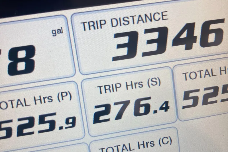  Yacht Photos Pics Display screen showing trip distance and hours for 2022 Regulator 34 boat.