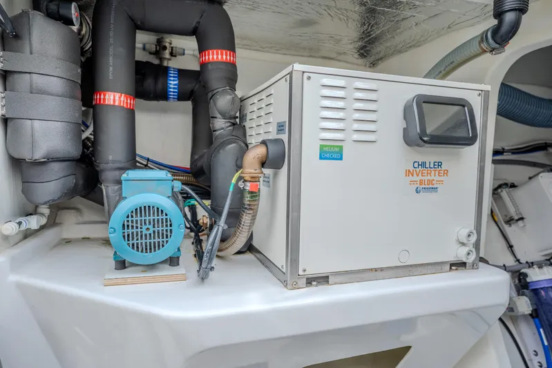 Althea Yacht Photos Pics Engine room of 2025 Leopard 53 Powercat featuring chiller inverter system.