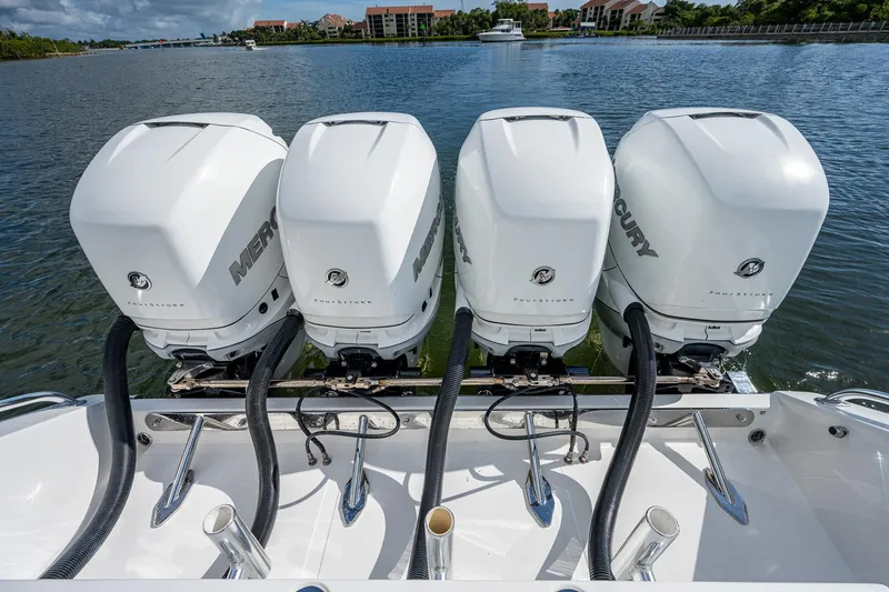  Yacht Photos Pics Quad Mercury outboard engines on a 2005 Venture 39 Open boat.