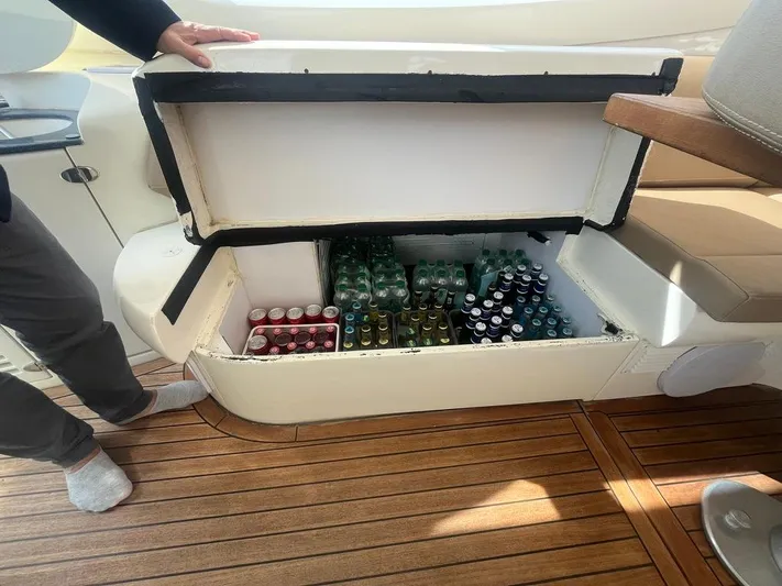  Yacht Photos Pics Built-in cooler on Atlantis 55 yacht, stocked with assorted beverages, 2010 model.