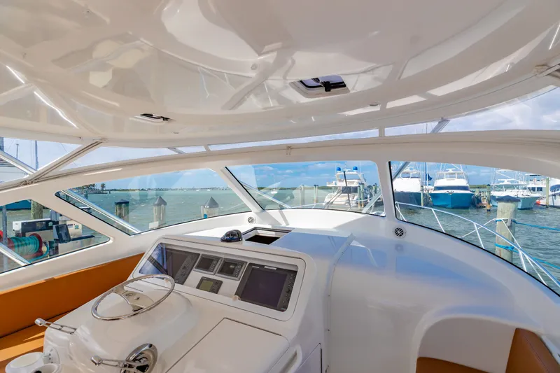  Yacht Photos Pics Interior view of 2011 Viking 42 Open yacht at the marina.