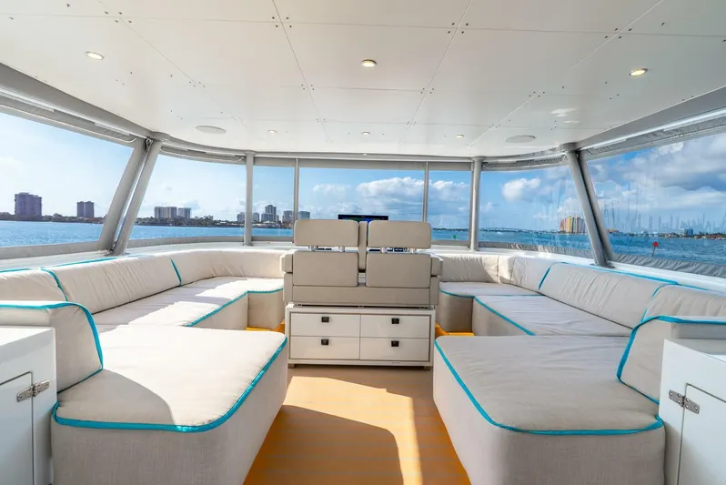 Lady Sadie Yacht Photos Pics Luxurious interior of 2019 Van der Valk LeVen 90 yacht with panoramic ocean views.