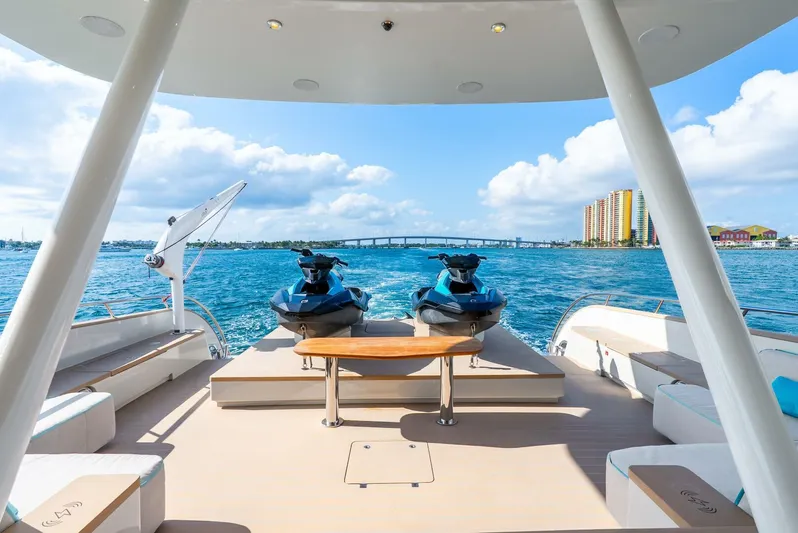 Lady Sadie Yacht Photos Pics Luxury yacht deck with jet skis, Van der Valk LeVen 90, 2019, ocean view.