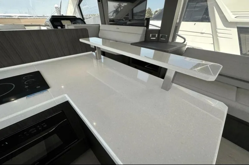 The Good Life Yacht Photos Pics Interior of 2024 Galeon 510 Sky yacht with modern kitchen.