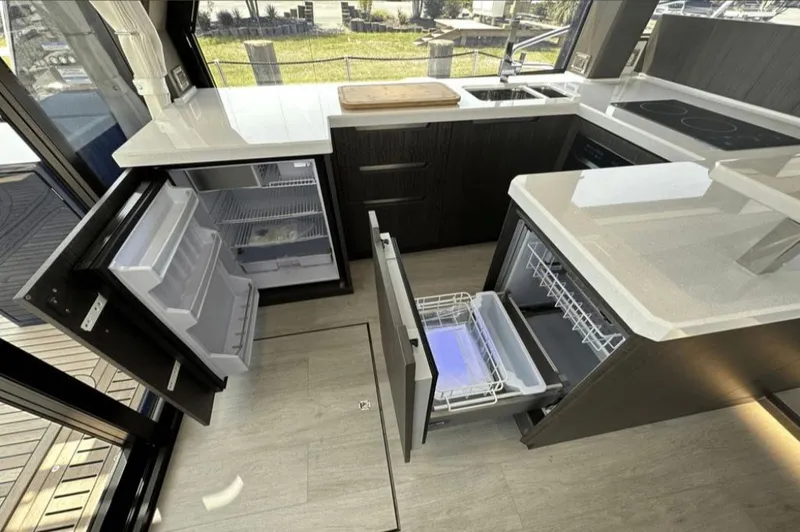 The Good Life Yacht Photos Pics Modern kitchen on the 2024 Galeon 510 Sky yacht.