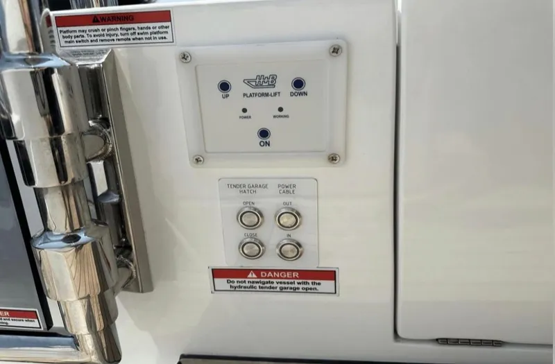 The Good Life Yacht Photos Pics Control panel of 2024 Galeon 510 Sky with platform lift controls.