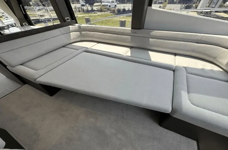 The Good Life Yacht Photos Pics Interior of 2024 Galeon 510 Sky yacht with luxurious seating.